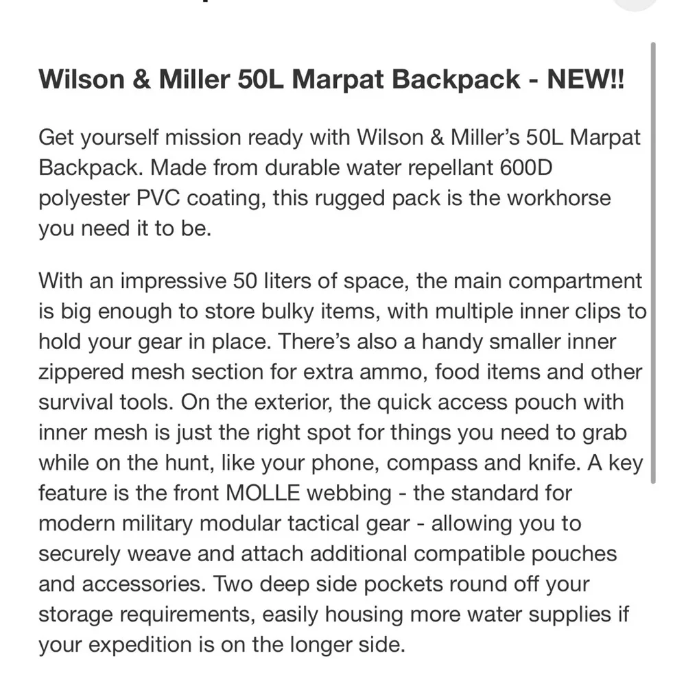 WILSON & MILLER 50l marpat backpack